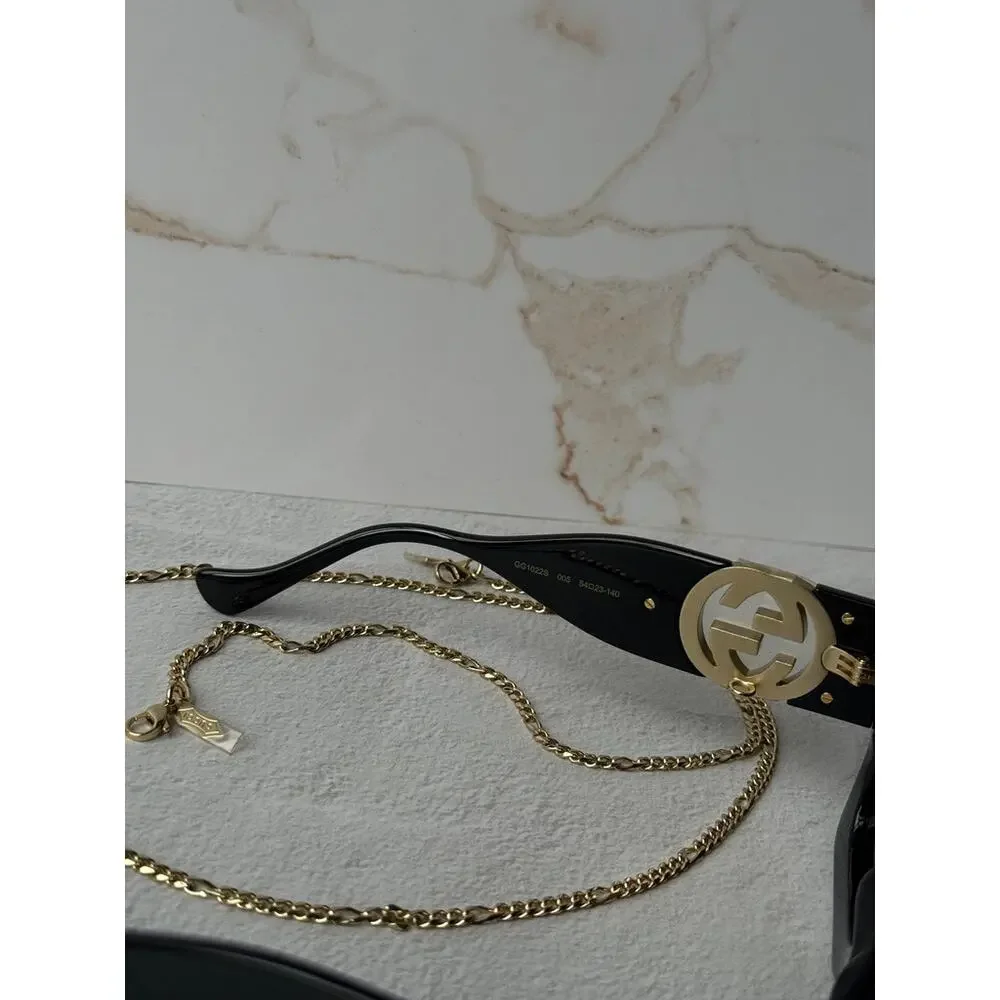 NEW Gucci GG1022S Black Chain Oversized Logo Sunglasses